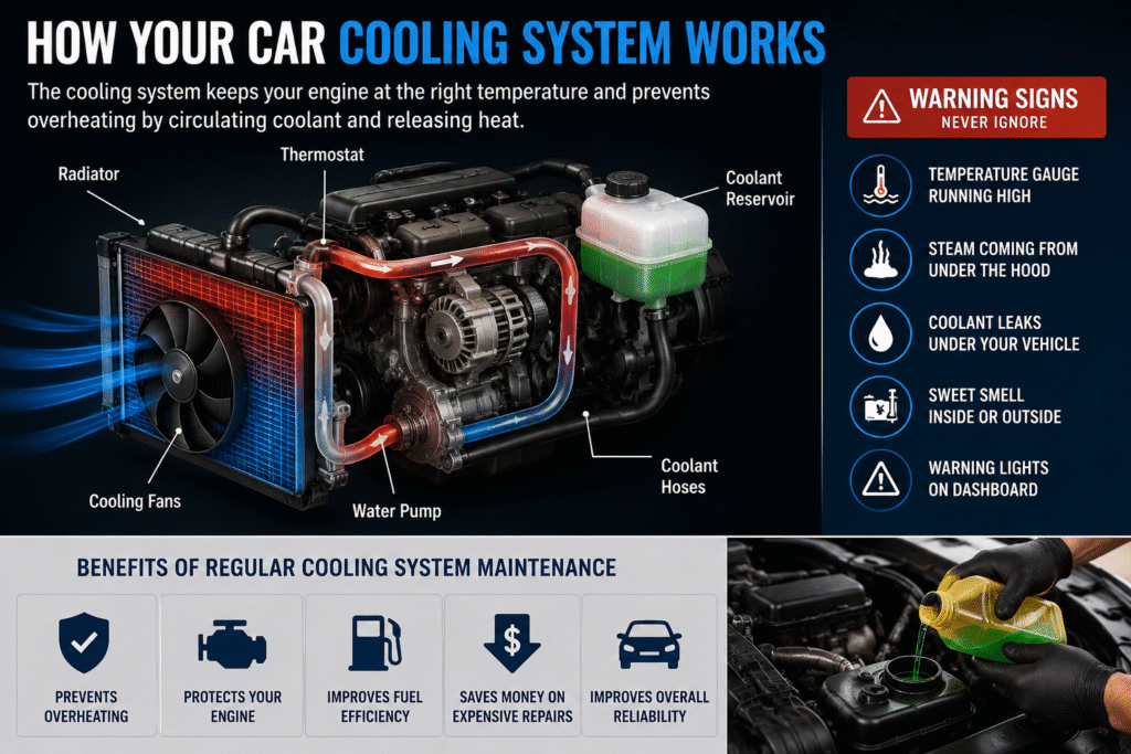 Car cooling system maintenance infographic