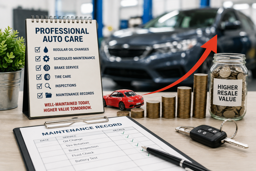 Professional auto care checklist and maintenance records illustrating how regular vehicle maintenance can improve resale value.