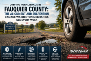Driving Rural Roads in Fauquier County:The Alignment and Suspension DamageWarrenton Mechanics See Every Week