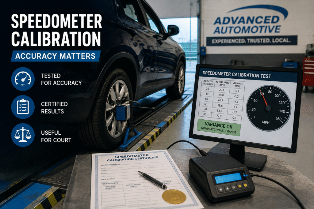 Speedometer calibration certificate for a speeding ticket on Route 29 or Route 15 in Fauquier County, Virginia.